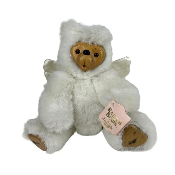 Robert Raikes Cupid Angel Wings White 11" Bear Cub w Wooden Face & Feet Jointed - Picture 5 of 12